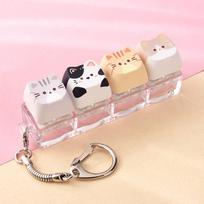 Creative Cat Mechanical Keyboard Keyring 4 Keys Keycap Keychain Cat Fidget  Keychain  Kitten Fan Style 2 beige