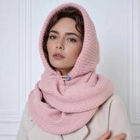 Beanie Knitted Balaclava Hat Solid Color Cross Hooded Cap Cute Hat and Scarf 2-in-1  Winter/Autumn gray