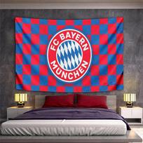 FC Bayern Munchen Crest Red Blue Checkered Wall Tapestry Munich Badge Tapestry Wall Art for Football Fan Dorm Bedroom 75x90cm(29x35in) blue