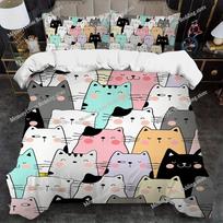 Cute Cartoon Cats Print Duvet Cover Set Home Style Bedding Soft Laundry Cotton Bed Four Seasons Student Dormitory Home Textile AU Single 140x210cm