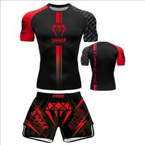 Mens MMA Training Set Short Sleeve Top Shorts Boxing Muay Thai Gym Fighting S
