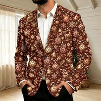 Men's Corduroy Business Casual Christmas Print Suit Jacket for Holiday Party and Wear XXXL black