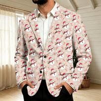 Men's Corduroy Business Casual Christmas Print Suit Jacket for Holiday Party and Wear XXXXL