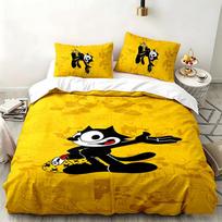 Felix the Cat 3pc set Perfect for bedroom use Comfortable bedding set includes a duvet cover and two pillowcases Ideal birthday or Christmas gift 135cmx200cm yellow