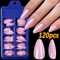 120pcs Glossy Dark Red Almond Press On Nails Medium Length Cherry Red Fake Nails Jelly Soft Gel Stiletto Acrylic False Nails Tip