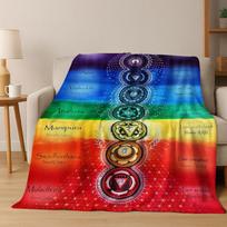 Bohemia Yoga chakra Mandala Spirit Meditation Flannel Blanket,Cozy Soft Throw Blanket for Home Bedroom Bed Sofa Cover Gift Kid 75X95CM blue