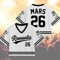 Bruno Mars 2026 Romantic Tour Jersey, Y2K Retro Rose Print V-Neck Tee, Unisex Hip Hop Streetwear Top For Fans Kids Adults L black