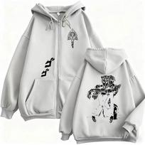 Anime Jojo Bizarre Adventure Giorno Giovanna Graphic Zipper Hoodie Male Vintage Casual Hoodies Men Women Fashion Zip Up Jacket XL gray