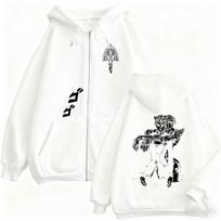 Anime Jojo Bizarre Adventure Giorno Giovanna Graphic Zipper Hoodie Male Vintage Casual Hoodies Men Women Fashion Zip Up Jacket 4XL white