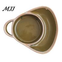 Divided Food Container Ceramic Soup Bowl with Handle, 2-in-1 & Sandwich Plate, And Plate Microwave Dishwasher Safe Breakfast Tray, Retro Single Handle