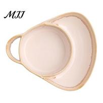 Divided Food Container Ceramic Soup Bowl with Handle, 2-in-1 & Sandwich Plate, And Plate Microwave Dishwasher Safe Breakfast Tray, Retro Single Handle