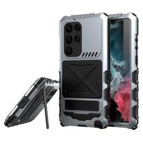 R-just tvirtas šarvuotas dėklas, skirtas Samsung Galaxy S24 S23 Ultra, aliuminio karinio lygio apsauginis dangtelis su įmontuotu ekrano apsauginiu laikikliu with Retail Package&Galaxy S23 Ultra gray
