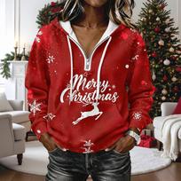 Women's Long Sleeve Christmas Print Pullover Hoodie with XXXL