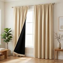 1pc 100% Blackout Curtain with Black Backing Multi-Color Thermal Insulated Rod Pocket Drapes for Bedroom Living Room Home Decor 1pc W100xL200 cm smėlis