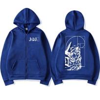 Anime Jojo Bizarre Adventure Steel Ball Run Johnny Joestar Zipper Hoodies Men Women Long Sleeves Zip Up Sweatshirts Jacket Coat S blue