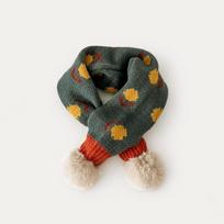 Jacquard Pattern Kids Winter Neckerchief Pompon Baby Girls Scarf Toddlers Warm Scarf  Outdoor Use black