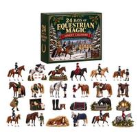 Holiday Desk Decoration Equestrian Advent Calendar, 24Pcs Acrylic 2D Horse Ornament Set, Christmas Countdown Gift Decor, for Lovers Miniature A black