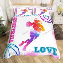 Cartoon Basketball Duvet Cover Set Twin, Sports Colorful Bedding Sets for Boys Teens, Basketball Comforter Covers Bedroom Decor EU Single 135x200cm