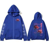 Anime Tokyo Ghoul Ken Kaneki Grunge Flower Japanese Spider Lily Zipper Hoodies Men's Zip Up Sweatshirts Long Sleeves Jacket Caot M mėlyna