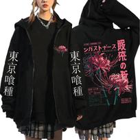 Anime Tokyo Ghoul Ken Kaneki Grunge Flower Japanese Spider Lily Zipper Hoodies Men's Zip Up Sweatshirts Long Sleeves Jacket Caot M juoda