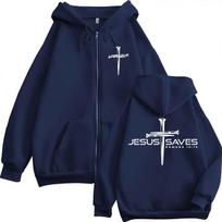 Christian Religious Jesus Save Cross Zipper Hoodies Faith Bible Verse Fashion Tracksuit Oversized Fleece Casual Coats Streetwear L black