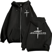 Christian Religious Jesus Save Cross Zipper Hoodies Faith Bible Verse Fashion Tracksuit Oversized Fleece Casual Coats Streetwear XL