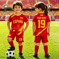 CMTX26 Spain Soccer Jersey Youth Football Shirt For Boys Girls Soccer Jersey For Parent Child Sports T-Shirts Shorts Two-Piece Set 110