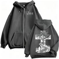 Christian Nature Mountain Cross Zip Up Hoodies Jesus The Way Truth Life Men Women Fashion Trend Aesthetic Sweatshirt Jacket Coat M