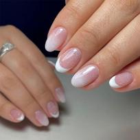 24pcs Simple French Almond Press on Nails White Cat Eye Short False Nails 3D Bow Fake Nail with Pearl Design Wearable Nail Art