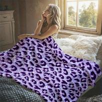 Violetinės blizgios leopardinės dėmės flanelinis pledas Šiltas minkštas Helovino Kalėdų dekoratyvinis sofai Šiltas jaukus visų sezonų dovana 75X95CM