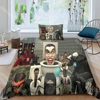 Fashion Game Skibidi Toilet Bedding Set Single Twin Full Queen King Size Bed Set Kids Bedroom Duvetcover Sets Bed Sheet Set EU Single(90x200cm)