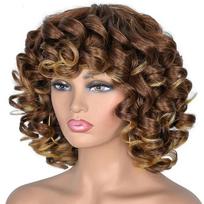 Wig, women's wig, multi-color small roll explosive head cover, African wig chemical fiber head cover. beige