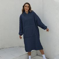 Winter Fleece Lined Hooded Loungewear Sweatshirt Home Relax Navy Blue gray