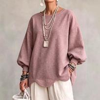 Women's Casual Loose Fit Crewneck Sweatshirt with Sleeves and Curved Hem XXXL gray