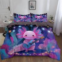 Kids Axolotls Duvet Cover Sets Duvet Covers Cartoon Style Salamanders Pattern Bed Sets 3 Pieces 1 Duvet Cover and 1 Pillowcases 140×210cm&Duvet Cover