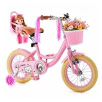 VEVOR Kids Bike, 14 Inch Children Bicycle, Training Wheels Princess Pink, for Girls Ages 3-5, Adjustable Seat, Front Brake and Rear Coaster Brake 101 x 52 x 73 cm