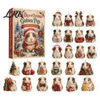 Creative Christmas Gift Guinea Pig Advent Calendar, 24-Day Acrylic 2D Ornament Set with Holiday Hanging Ornaments Outfits, Tree Decor, for Pet Lovers Sets beige