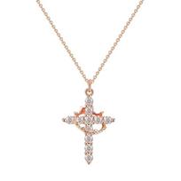 Stainless Steel Rotatable Crown Cross Pendant Necklace for Women Shiny Rhinestone Cross Metal Choker Christian Prayer Jewelry beige
