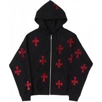 Womens Oversized Hooded Zip-Up Sweatshirt With Cross Print Casual Streetwear Top Medium