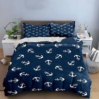 3Pcs Navy Blue White Anchor Nautical Duvet Cover Set Coastal Seamless Bedding Includes 1 Duvet Cover And 2 Pillowcase Gift AU Double 180*210cm/71x83in 3pcs