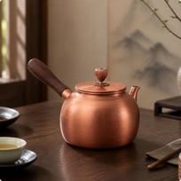 Copper Teapot Polished Teapot with Wooden Handle Copper Tea Kettle Stovetop brown