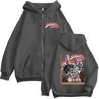 Anime JoJo Bizarre Adventure Jan Pierre Polnareff Zipper Hoodies Men Women Clothing Fashion Hip Hop Zip Up Sweatshirts Jackets XL gray