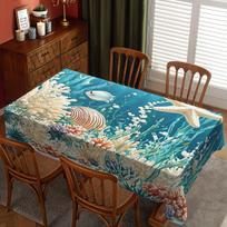 Vibrant Underwater Coral Pattern Polyester Tablecloth - Decorative Table Cover for Home Dining, Stylish Indoor Table Decoration 140-140cm