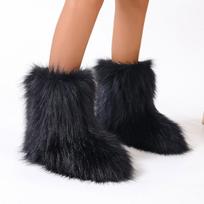 Spice Girls Hairy Boots Children Winter Warm Fashion Boots Medium Boots Thick-Soled Snow Boots 38 brown