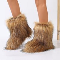 Spice Girls Hairy Boots Children Winter Warm Fashion Boots Medium Boots Thick-Soled Snow Boots 44 brown