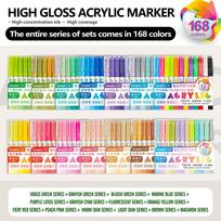 Guangna 168/72 Colors High Gloss Acrylic Marker Pen Set,Hard Headed Drawing Pens,Professional-Grade Paint Pen for DIY Graffiti