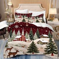 Christmas Winter Wonderland Duvet Cover Set Multi Size Quilt Cover Queen Size Bedroom Bedding Decoration Machine Washable Adult Boy Girl Bedroom 90Cmx190Cm