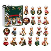 Charming Holiday Crafts Christmas Corgi Advent Calendar with 24 2D Flat Acrylic Dog Ornaments, Countdown Box Decorative Gift Cute Puppy Hanging A black