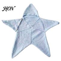 Newborn Photography Prop Star Knit Baby Sleep Sack, Christmas Swaddle with Hood, Costume Soft Wool Yarn Romper for 0-3 Months, Holiday Photo white