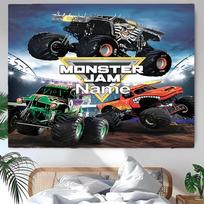 Personalized Monster Jam Background Tapestry,Custom Name Birthday Party,Multifunctional Wall Decoration for Home Decor,Various Occasions 150cmx200cm